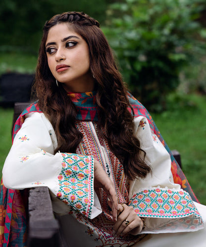 SAPPHIRE- 3PC DHANAK EMBROIDERED SHIRT WITH WOOL PRINT SHAWL AND TROUSER-BIC-3330