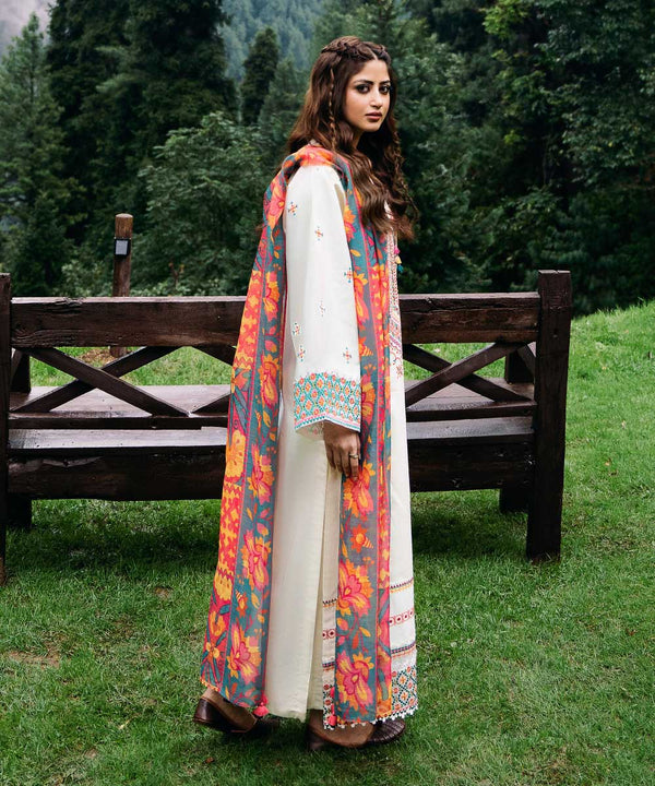 SAPPHIRE- 3PC DHANAK EMBROIDERED SHIRT WITH WOOL PRINT SHAWL AND TROUSER-BIC-3330