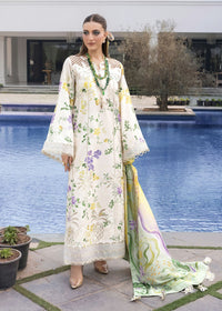 CRIMSON-3PC LAWN DIGITAL PRINTED CHIKANKARI EMB SHIRT WITH SILK PRINTED DUPATTA AND PRINTED TROUSER-BIC-025