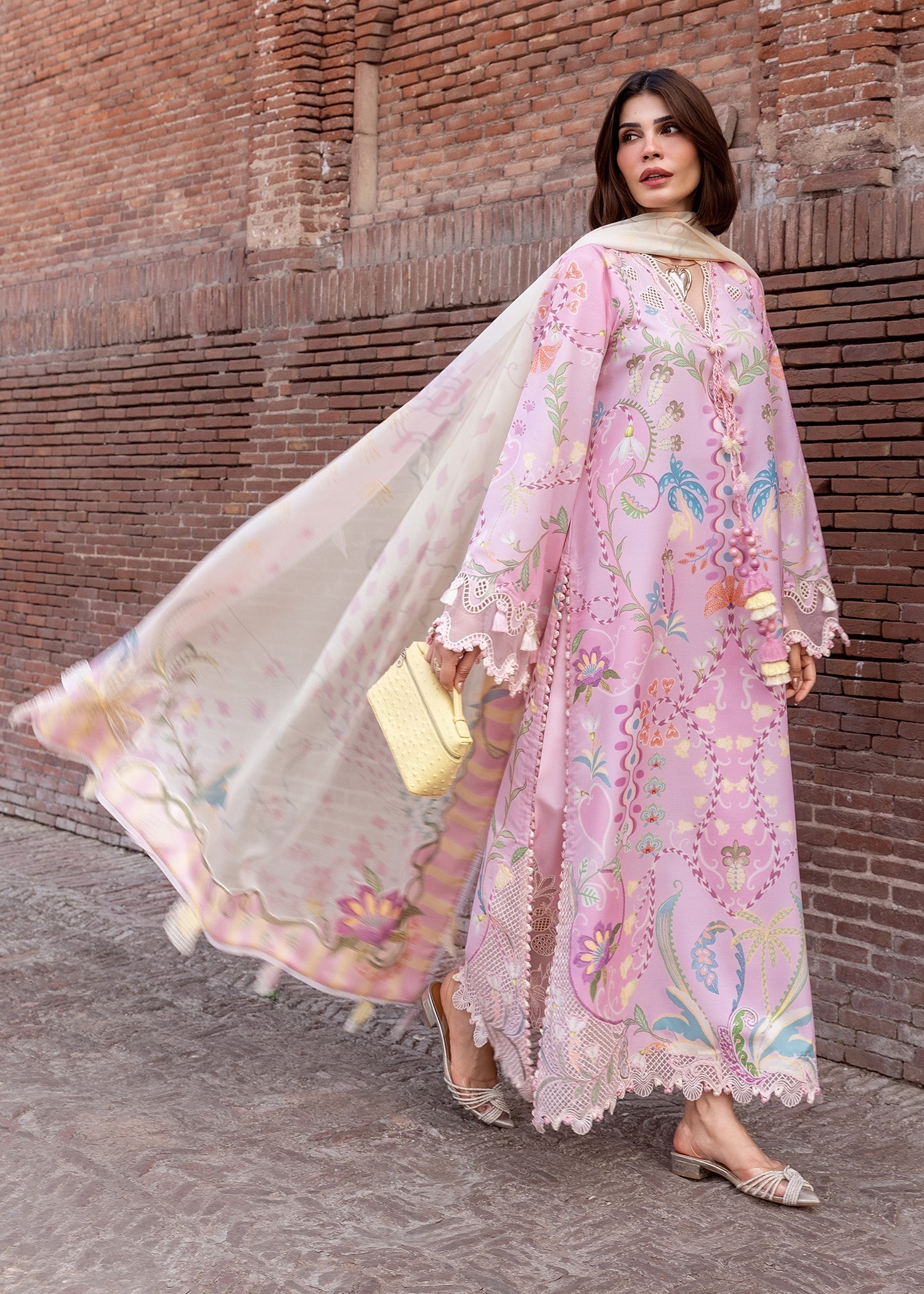 CRIMSON-3PC LAWN PRINTED EMB SHIRT WITH SILK PRINTED DUPATTA AND TROUSER-BIC-064