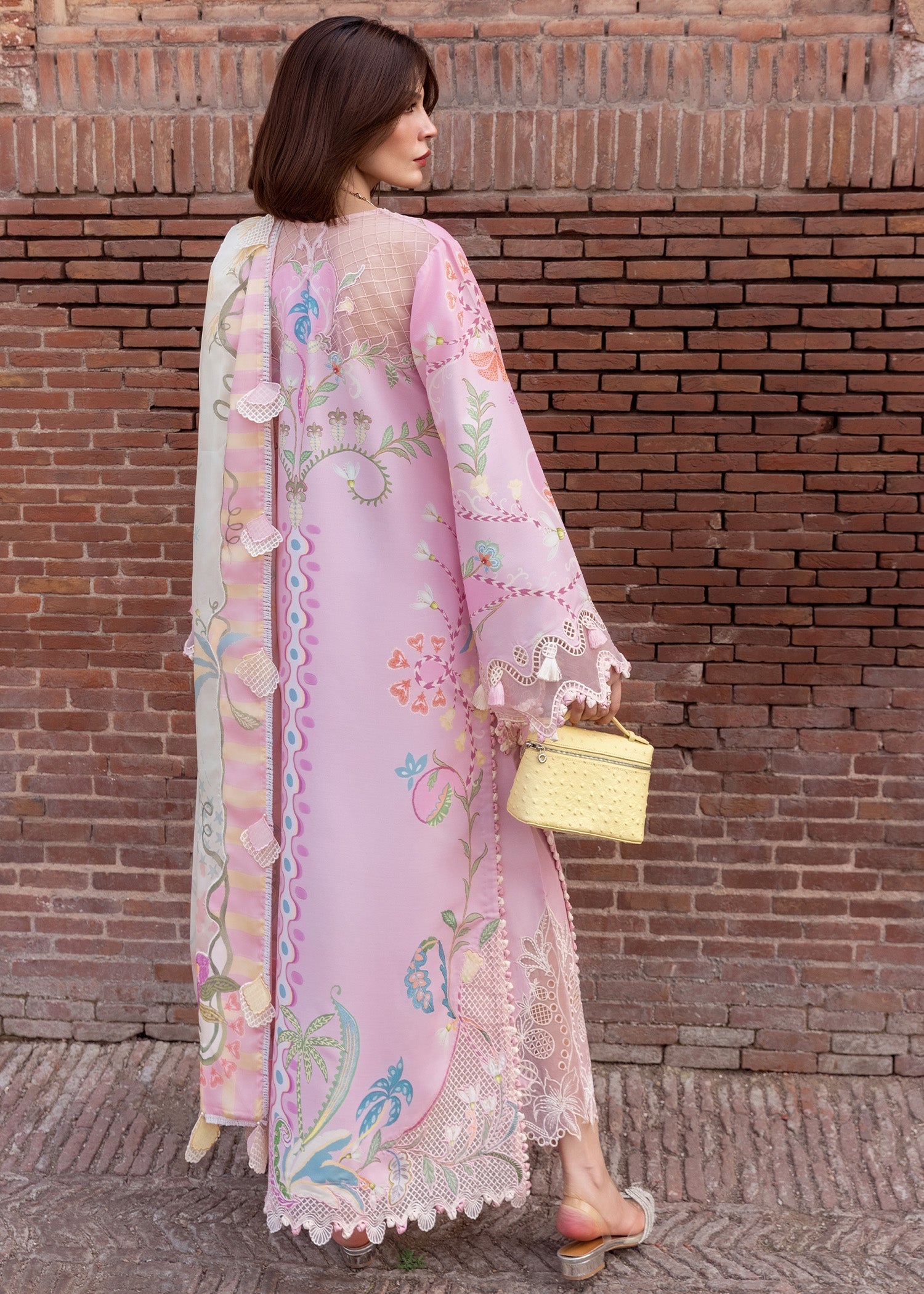 CRIMSON-3PC LAWN PRINTED EMB SHIRT WITH SILK PRINTED DUPATTA AND TROUSER-BIC-064