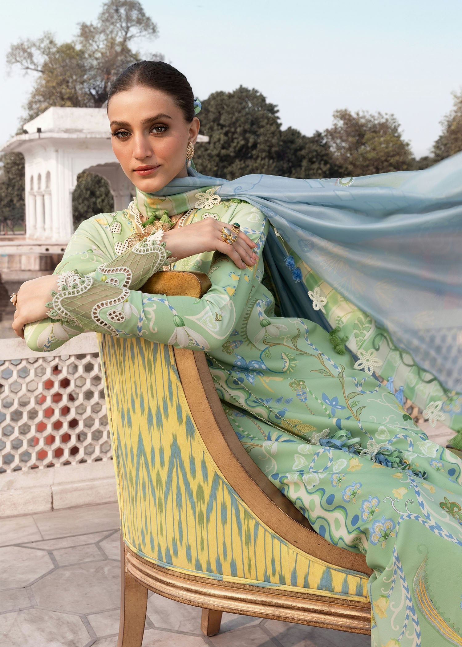 CRIMSON-3PC LAWN DIGITAL PRINTED EMB SHIRT WITH SILK PRINTED DUPATTA AND PRINTED TROUSER-BIC-024