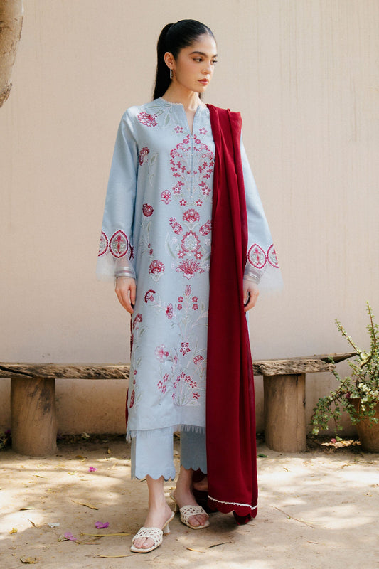 ZAHRA SHAHJAHAN-3PC DHANAK EMBROIDERED SHIRT WITH CHIFFON  DUPATTA AND TROUSER BIC-4215