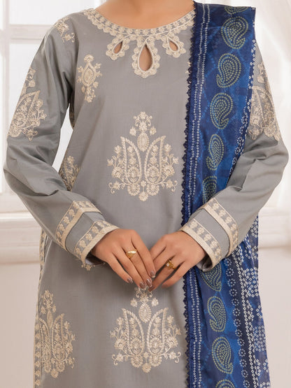 MOHAGNI-3PC LAWN EMBROIDERED SHIRT WITH MONARK PRINTED DUPATTA AND TROUSER-BIC-3741