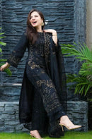 DANANEER-3PC KHADDAR EMBROIDERED SHIRT WITH CHIFFON EMBROIDERED DUPATTA & TROUSER-BIC-4116