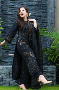 DANANEER-3PC KHADDAR EMBROIDERED SHIRT WITH CHIFFON EMBROIDERED DUPATTA & TROUSER-BIC-4116