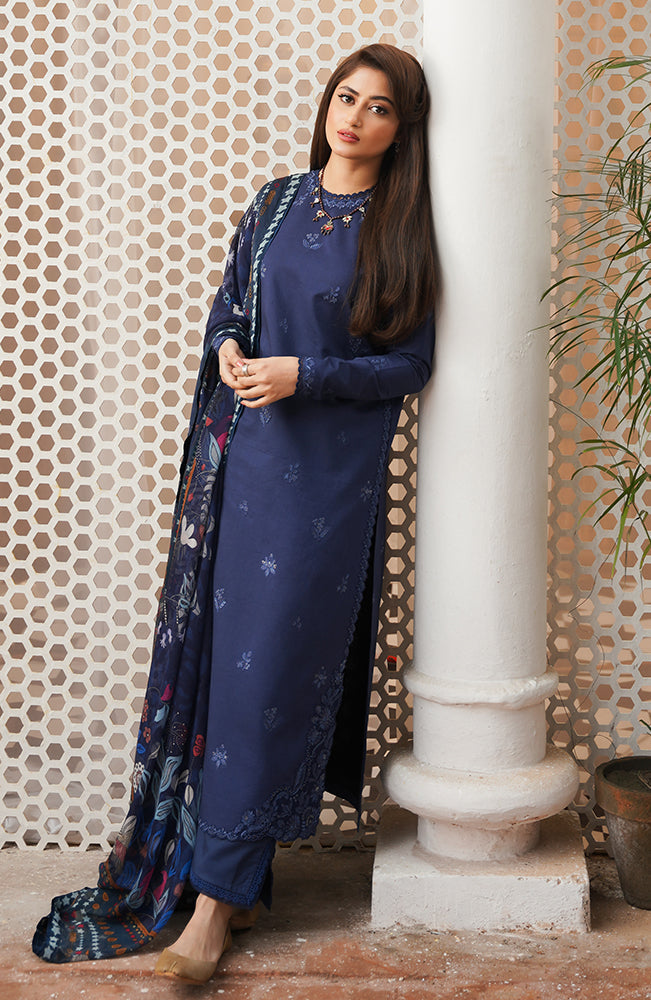 SERAN- 3PC LAWN EMBROIDERED SHIRT WITH MONARK PRINT DUPATTA & TROUSER-BIC-3511
