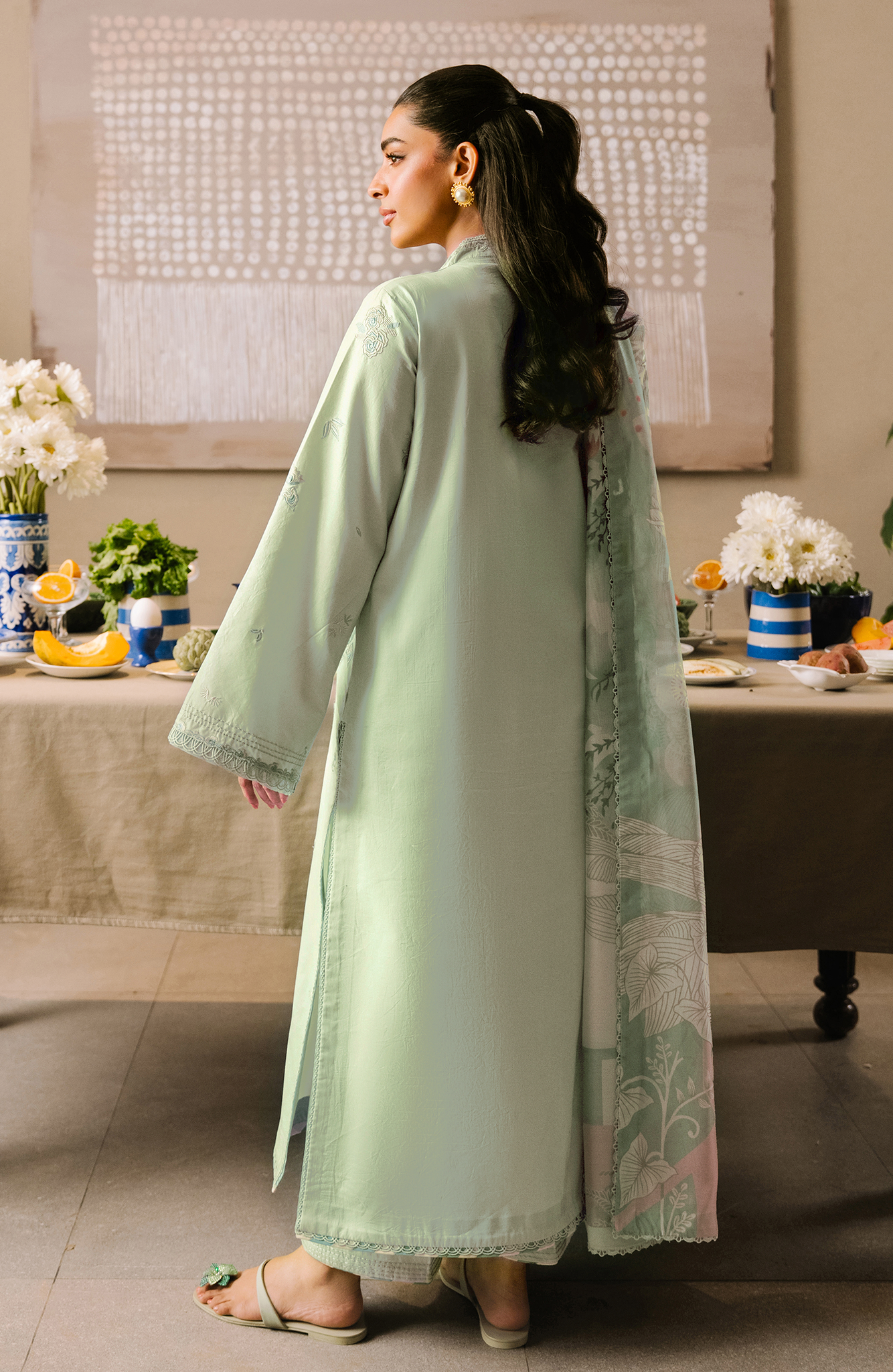 IZEL-3PC LAWN EMBROIDERED SHIRT WITH CHIFFON PRINT DUPATTA AND EMB TROUSER-BIC-4825