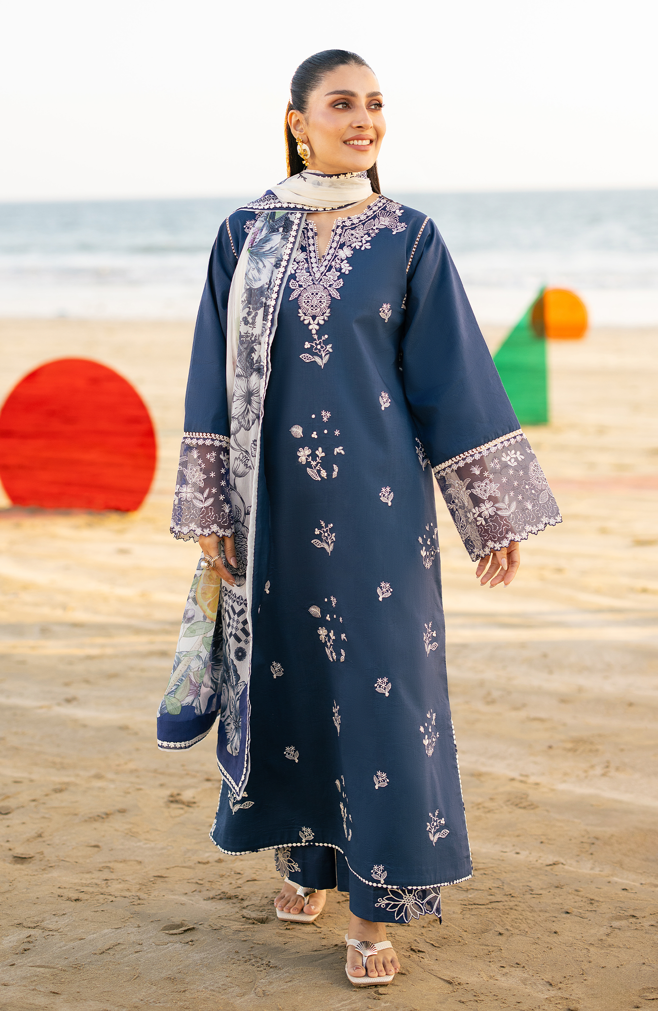 SERAN-3PC LAWN EMBROIDERED SHIRT WITH CHIFFON PRINT DUPATTA AND EMB TROUSER-BIC-4845