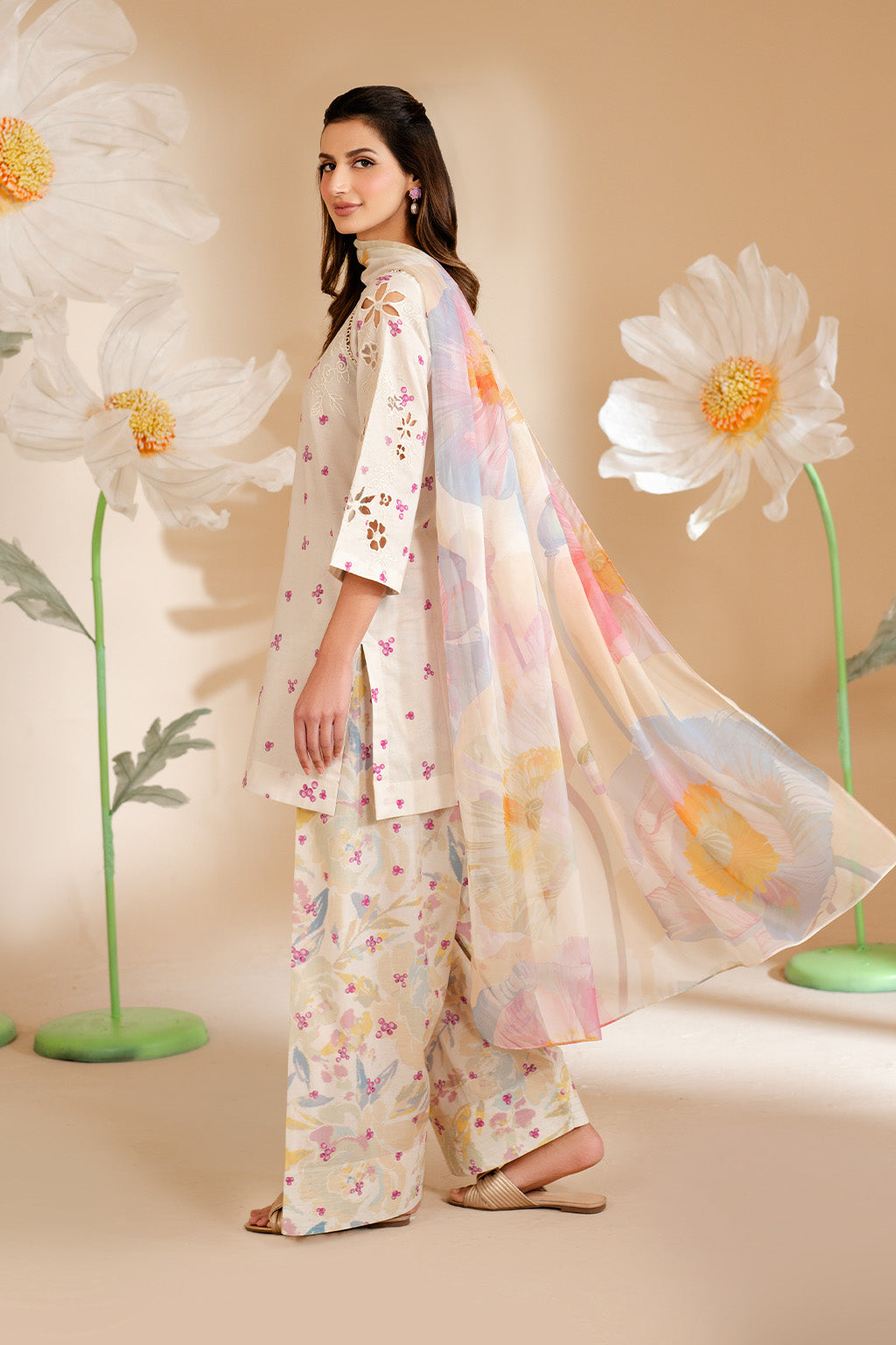 IZNIK-3PC LAWN PRINTED EMB SHIRT WITH SILK PRINTED DUPATTA AND PRINTED TROUSER-BIC-052