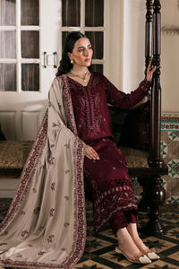 NUREH-3PC DHANAK EMBROIDERED SHIRT WITH DHANAK EMBROIDERED SHAWL AND TROUSER-BIC-4375