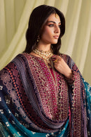 NUREH-3PC LAWN DIGITAL PRINTED EMBROIDERED SHIRT WITH CHUNRI PRINTED EMB DUPATTA AND DYED TROUSER-BIC-018