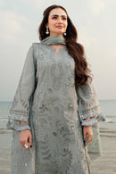 NUREH-3PC DHANAK LASER WORK EMBROIDERED SHIRT WITH CHIFFON EMBROIDERED DUPATTA & TROUSER-BIC-4214