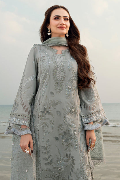 NUREH-3PC LAWN LASER EMBROIDERED SHIRT WITH MONARK EMBROIDERED DUPATTA-3691