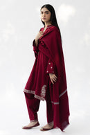 ZARA SHAHJAHAN-3PC DHANAK EMBROIDERED SHIRT WITH DHANAK EMBROIDERED SHAWL AND TROUSER-BIC-5021
