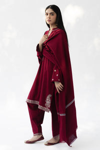 ZARA SHAHJAHAN-3PC DHANAK EMBROIDERED SHIRT WITH DHANAK EMBROIDERED SHAWL AND TROUSER-BIC-5021
