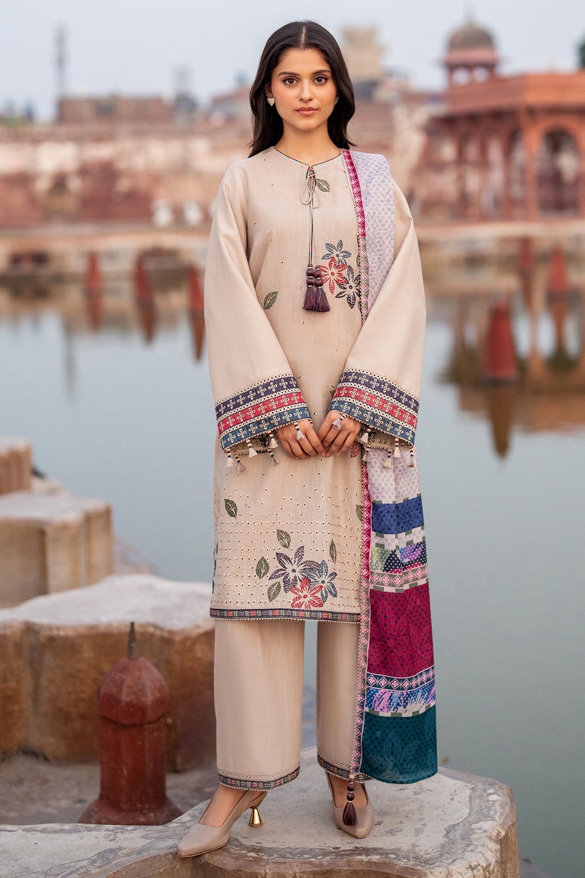 JAZMIN-3PC LAWN EMBROIDERED SHIRT WITH MONARK PRINTED DUPATTA AND TROUSER-BIC-3631