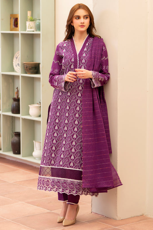 MIRAKHI-3PC LAWN CHIKENKARI EMBROIDERED SHIRT WITH LAWN TUBE SLUB DUPATTA-BIC-