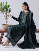 ASIM JOFA-3PC DHANAK EMBROIDERED SHIRT WITH DHANAK EMBROIDERED SHAWL & TROUSER-BIC-