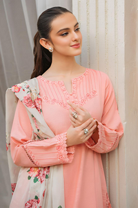 ZIVA - 3PC DHANAK EMBROIDERED SHIRT WITH COUTURE WOOL PTRINTED SHAWL & TROUSER-BIC-3409