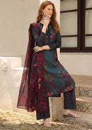 IZNIK-3PC LAWN PRINTED EMBROIDERED SHIRT WITH SILK PRINTED DUPATTA AND PRINTED EMB TROUSER-021