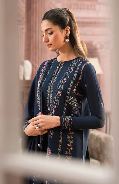 SERAN-3PC DHANAK EMBROIDERED SHIRT WITH DHANAK EMBROIDERD SHAWL & EMB TROUSER-BIC-3127