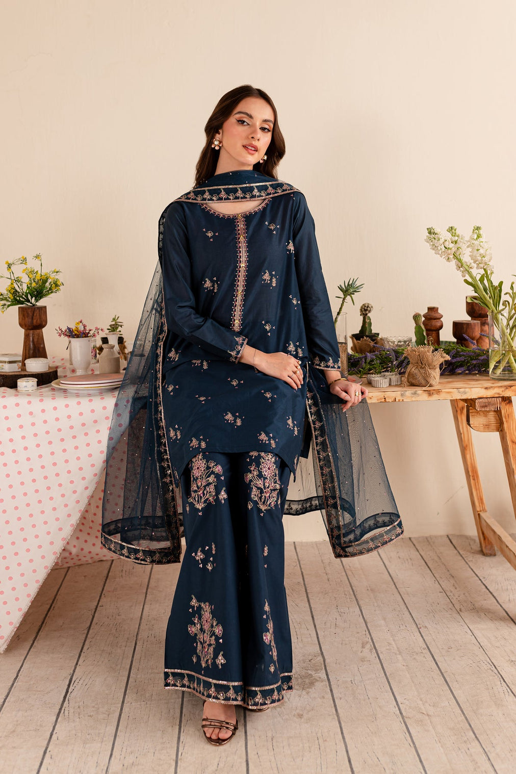 BATIK-3PC DHANAK EMBROIDERED SHIRT DHANAK EMBROIDERED SHAWL AND EMB TROUSER-BIC-4173