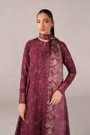 IZNIK-3PC LAWN PRINTED CHIKAN EMB FROCK WITH SILK PRINTED DUPATTA AND TROUSER-BIC-011
