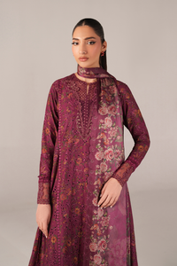 IZNIK-3PC LAWN PRINTED CHIKAN EMB FROCK WITH SILK PRINTED DUPATTA AND TROUSER-BIC-011