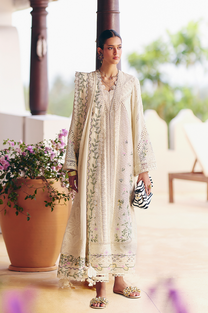 SUFFUSE-3PC LAWN CHIKAANKARI EMBROIDERED SHIRT WITH KHADDI NET EMBROIDERED DUPATTA AND TROUSER -BIC-4719