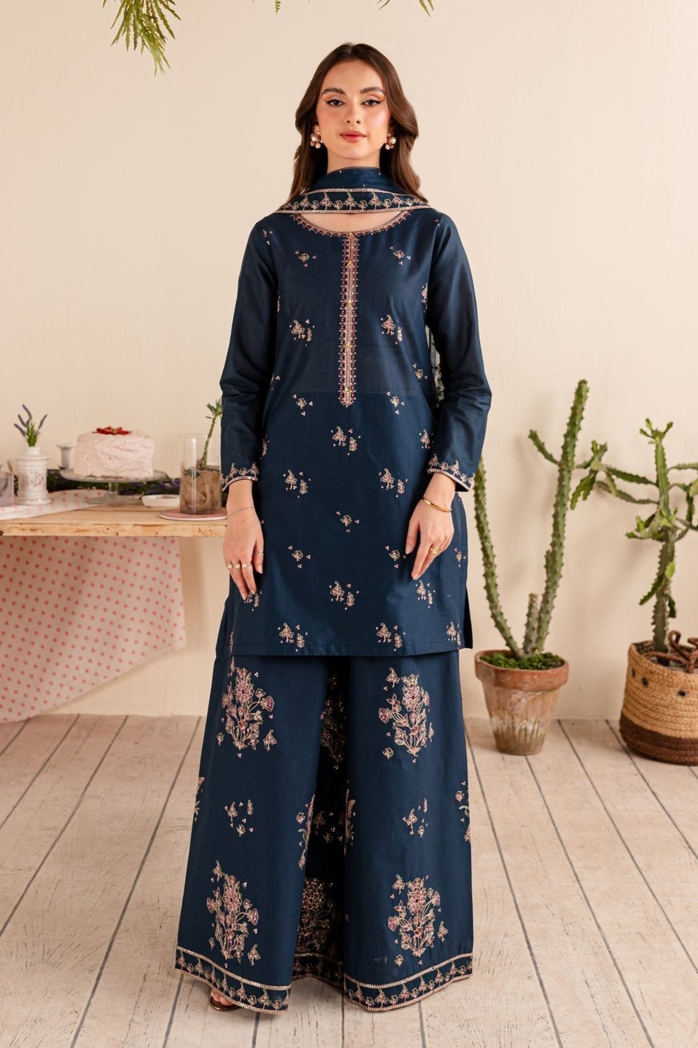 BATIK-3PC DHANAK EMBROIDERED SHIRT DHANAK EMBROIDERED SHAWL AND EMB TROUSER-BIC-4173