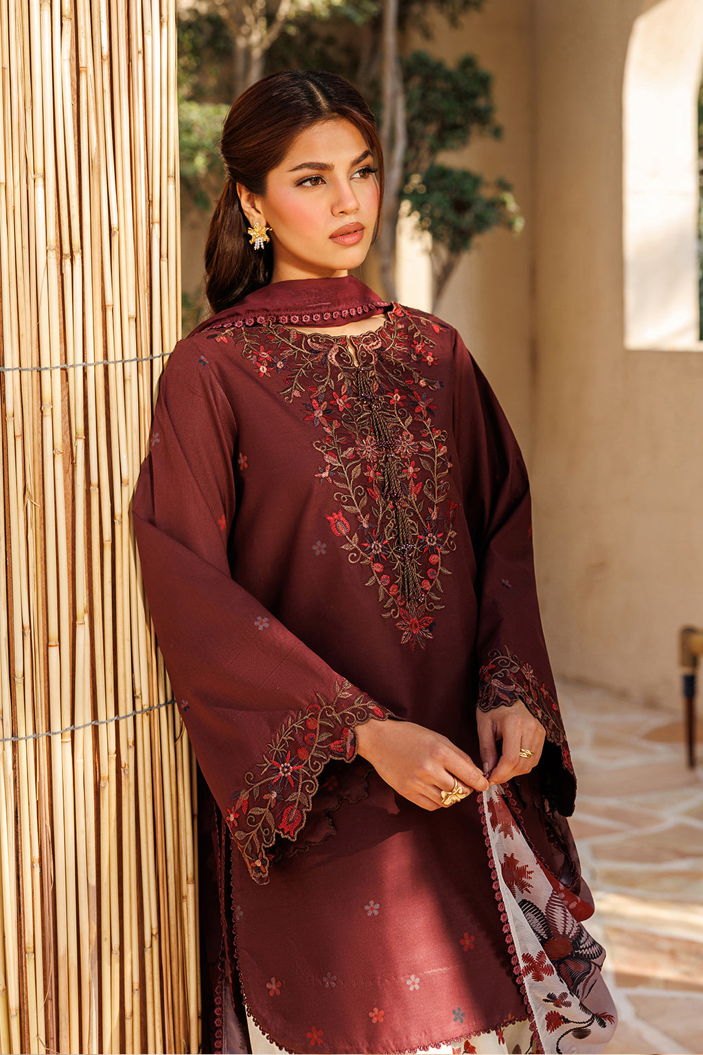 IZNIK-3PC LAWN EMBROIDERED SHIRT WITH SILK PRINTED DUPATTA AND PRINTED TROUSER-BIC-057