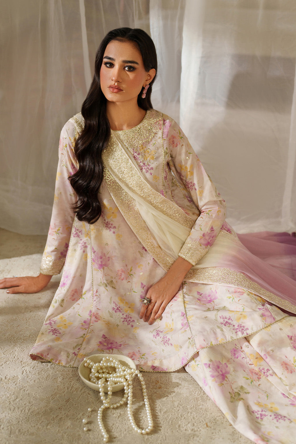 IZNIK-3PC LAWN DIGITAL PRINTED EMB SHIRT WITH SILK TYE&DYE EMB DUPATTA AND PRINTED TROUSER-BIC-027