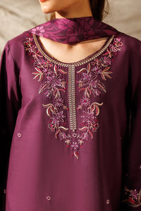 IZNIK-3PC DHANAK EMBROIDERED SHIRT WITH WOOL PRINTED SHAWL AND TROUSER-BIC-5078