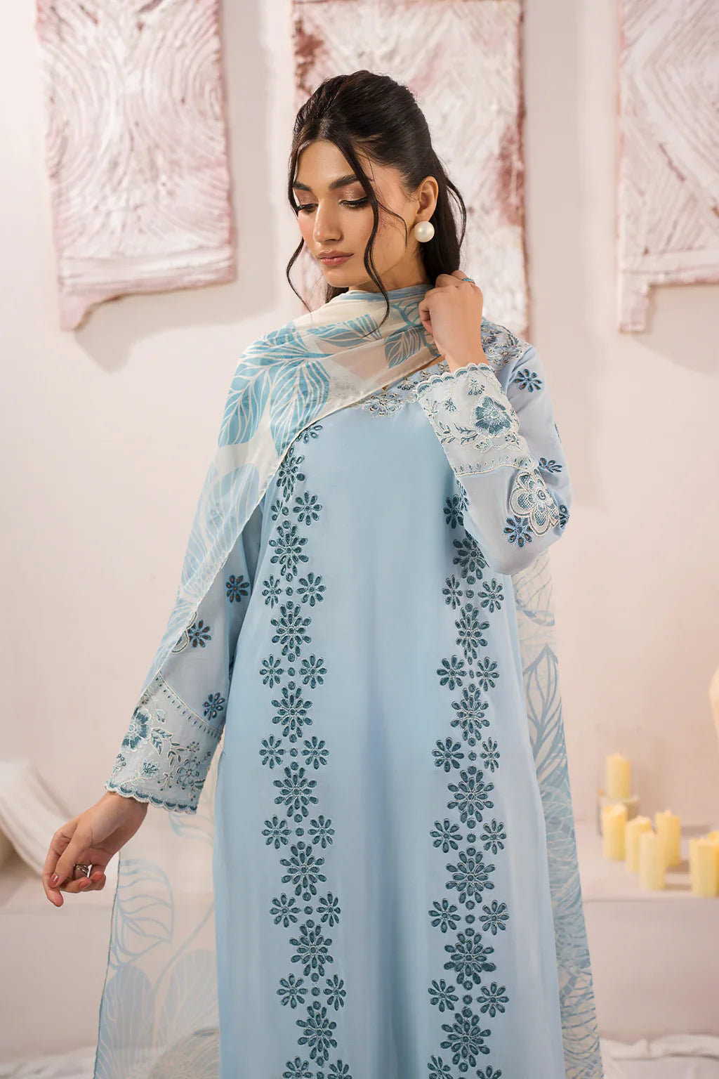 IZNIK - 3PC LAWN BORER EMBROIDERED SHIRT WITH MONARK PRINTED DUPATTA AND TROUSER-BIC-3739
