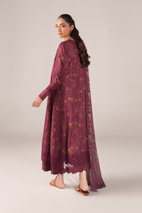IZNIK-3PC LAWN PRINTED CHIKAN EMB FROCK WITH SILK PRINTED DUPATTA AND TROUSER-BIC-011