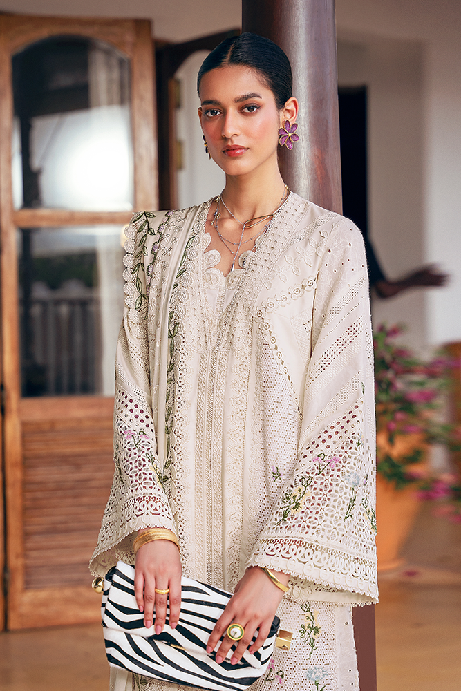 SUFFUSE-3PC LAWN CHIKAANKARI EMBROIDERED SHIRT WITH KHADDI NET EMBROIDERED DUPATTA AND TROUSER -BIC-4719
