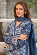 MIRAKHI-3PC LAWN CHIKENKARI EMBROIDERED SHIRT WITH LAWN TUBE SLUB DUPATTA-BIC-6600