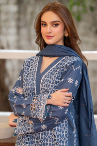 MIRAKHI-3PC LAWN CHIKENKARI EMBROIDERED SHIRT WITH LAWN TUBE SLUB DUPATTA-BIC-6600