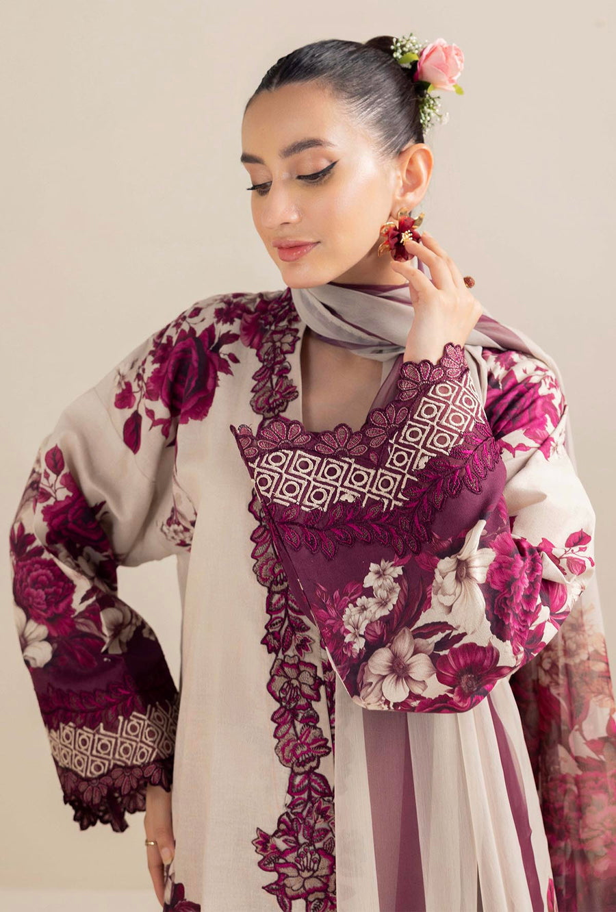ADAN LIBAS-3PC LAWN PRINTED EMB SHIRT WITH CHIFFON PRINT DUPATTA AND PRINT TROUSER-BIC-2516  (DELIVERY AFTER 15 DAYS)