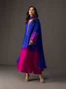 ZAINAB CHOTTANI-3PC SHAMOZE SILK PRINTED EMB SHIRT WITH SOFT SILK PRINTED DUPATTA & TROUSER BIC-