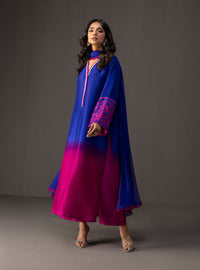 ZAINAB CHOTTANI-3PC SHAMOZE SILK PRINTED EMB SHIRT WITH SOFT SILK PRINTED DUPATTA & TROUSER BIC-