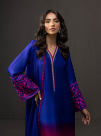 ZAINAB CHOTTANI-3PC SHAMOZE SILK PRINTED EMB SHIRT WITH SOFT SILK PRINTED DUPATTA & TROUSER BIC-