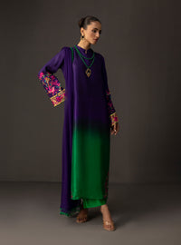 ZAINAB CHOTTANI-3PC SHAMOZE SILK TYE&DYE EMB SHIRT WITH SOFT SILK PRINTED DUPATTA & TROUSER BIC-1727