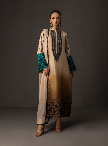 ZAINAB CHOTANI-3PC SHAMOZ SILK PRINT EMBROIDERED SHIRT WITH SOFT SILK PRINT DUPATTA & SILK TROUSER BIC-1717