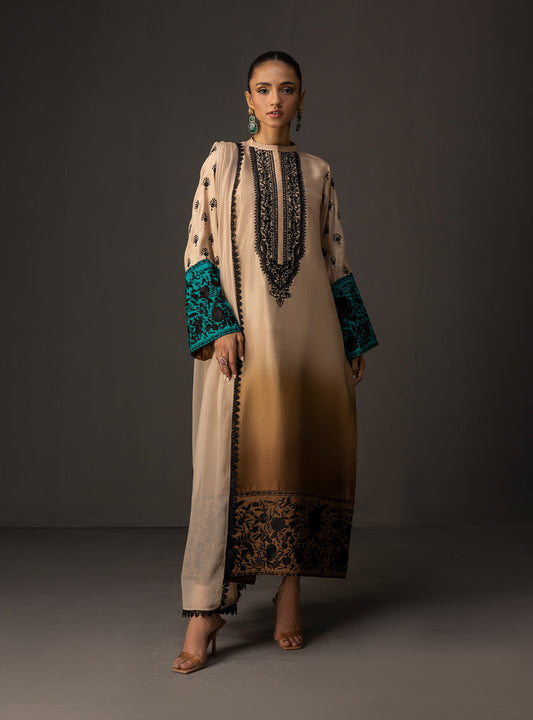 ZAINAB CHOTANI-3PC SHAMOZ SILK PRINT EMBROIDERED SHIRT WITH SOFT SILK PRINT DUPATTA & SILK TROUSER BIC-1717