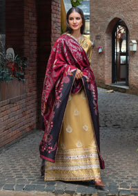 HUSSAIN REHAR-3PC DHANAK EMBROIDERED SHIRT WITH WOOL DIGITAL PRINT SHAWL AND TROUSER-BIC-5157