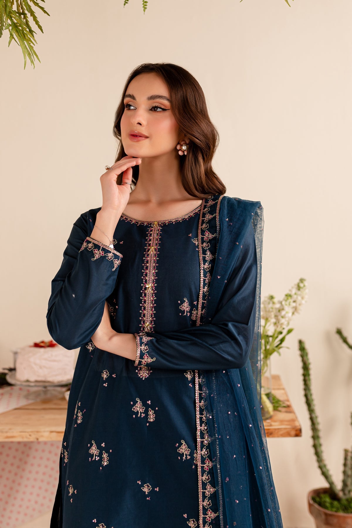 BATIK-3PC DHANAK EMBROIDERED SHIRT DHANAK EMBROIDERED SHAWL AND EMB TROUSER-BIC-4173