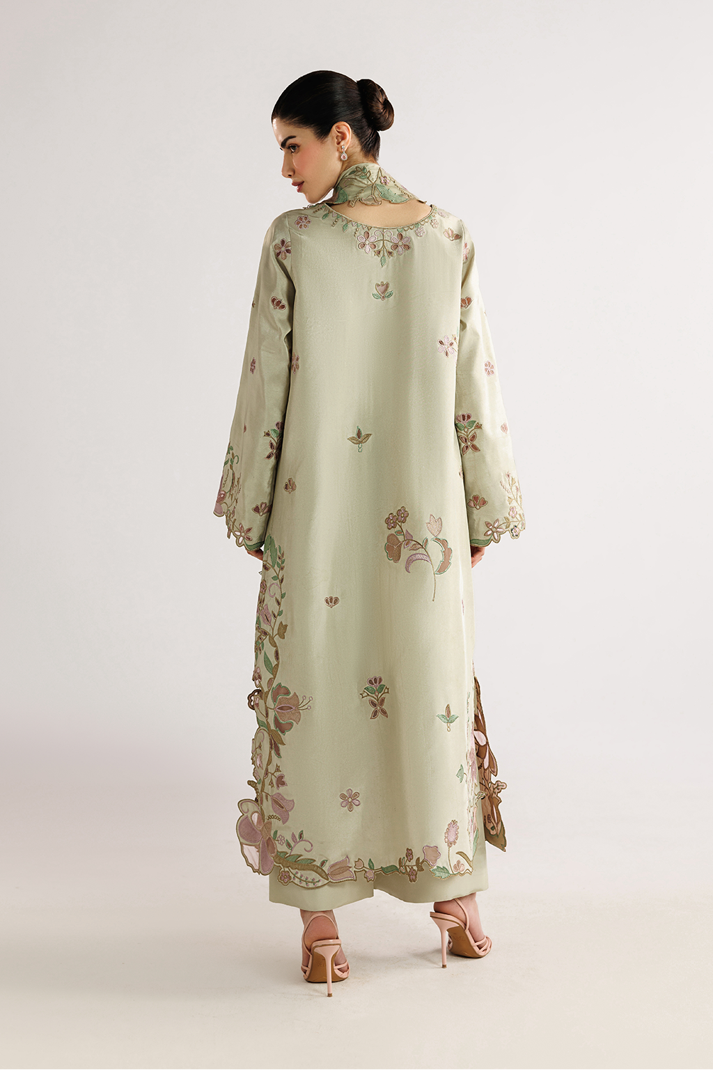 IZNIK-3PC DHANAK EMBROIDERED SHIRT WITH WOOL TYE&DYE PRINTED EMB SHAWL AND TROUSER-BIC-5079