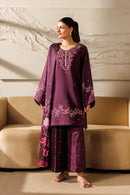 IZNIK-3PC DHANAK EMBROIDERED SHIRT WITH WOOL PRINTED SHAWL AND TROUSER-BIC-5078